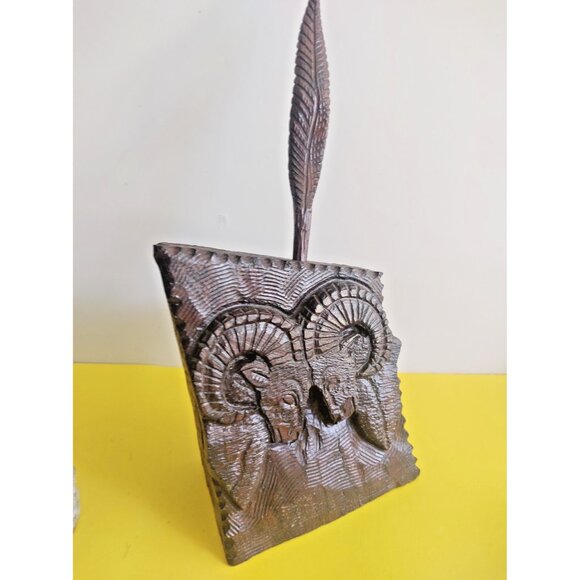 Vintage Large Back Forest Wooden pen holder carving Rams Butting Heads - Picture 11 of 13